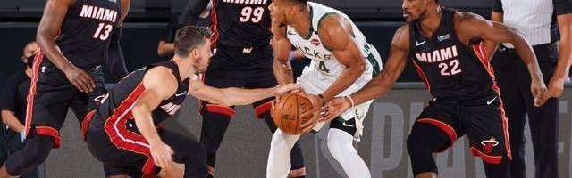  字母哥暴扣绝杀雄鹿一分险胜热火延续不败神话